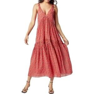 Joie Tea Rose Tiered V-Neck Sleeveless Printed Midi Sundress SMALL